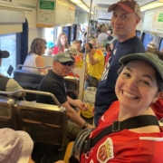 People taking train to game